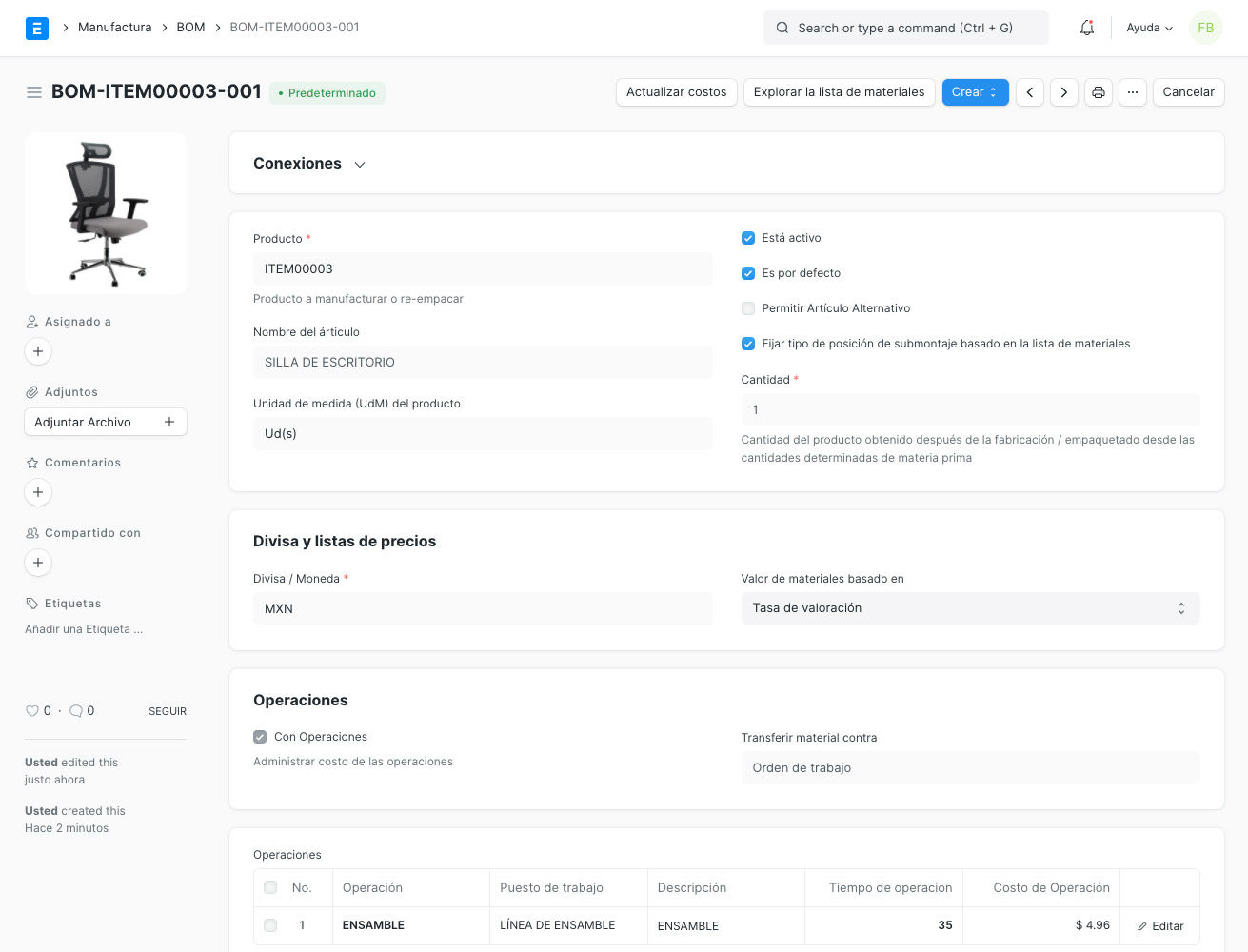 Lista de Materiales ERPNext